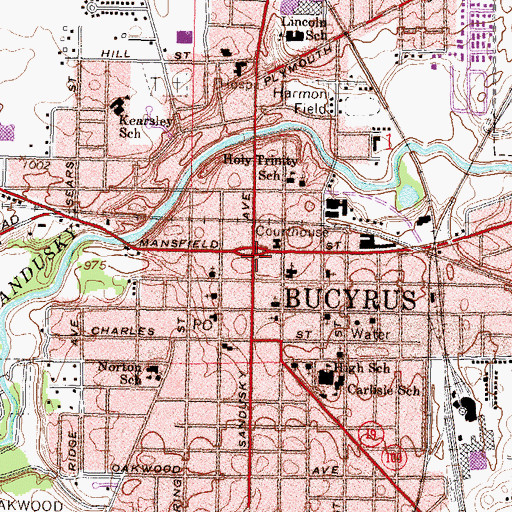 Topographic Map of Bucyrus, OH