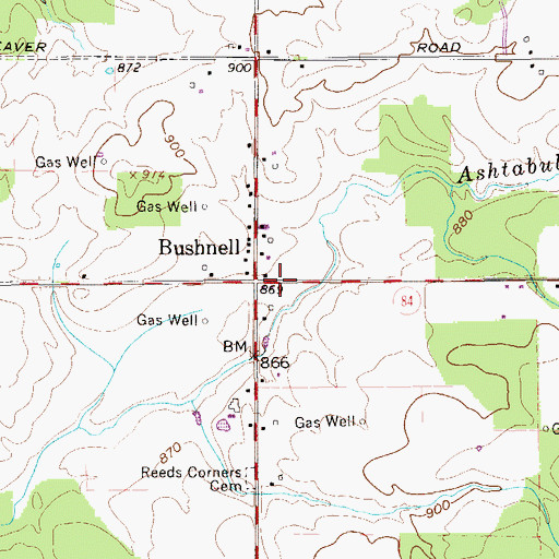 Topographic Map of Bushnell, OH