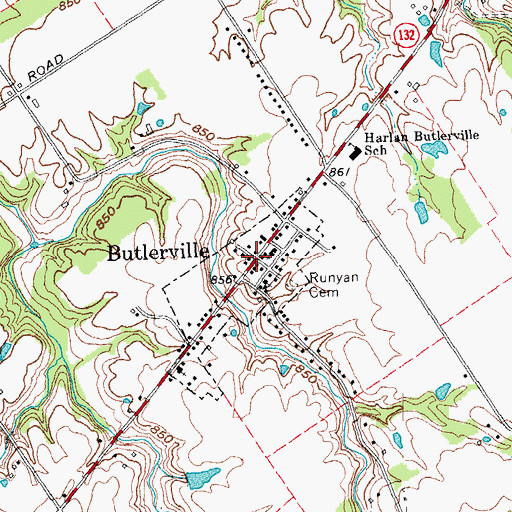 Topographic Map of Butlerville, OH
