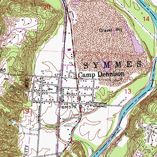Topographic Map of Camp Dennison, OH