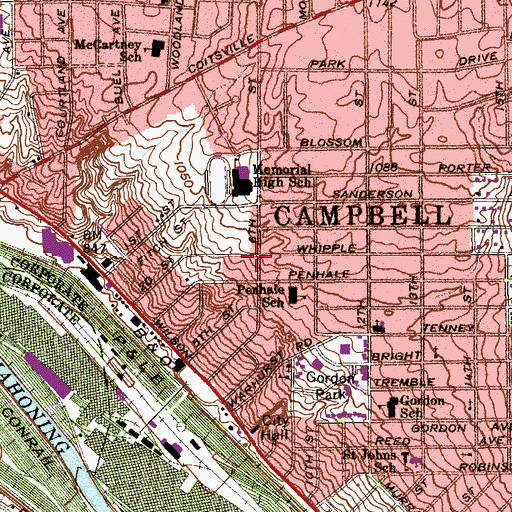 Topographic Map of Campbell, OH