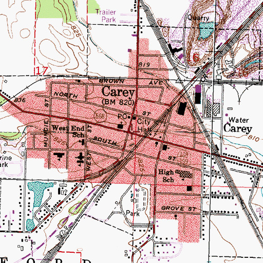 Topographic Map of Carey, OH