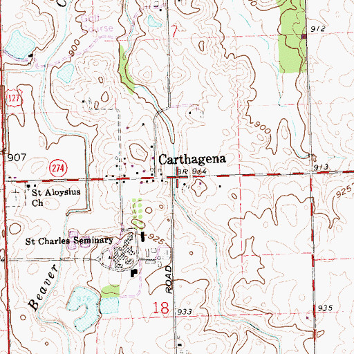 Topographic Map of Carthagena, OH