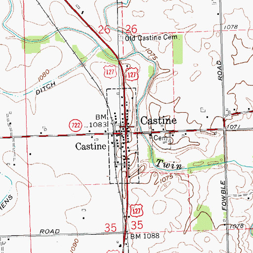 Topographic Map of Castine, OH