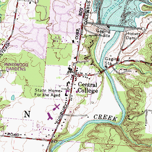 Topographic Map of Central College, OH