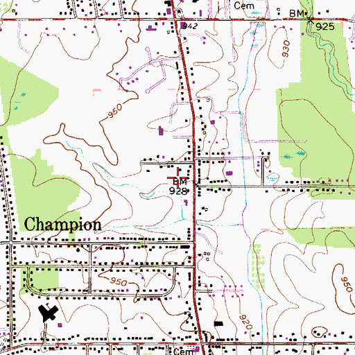 Topographic Map of Champion, OH