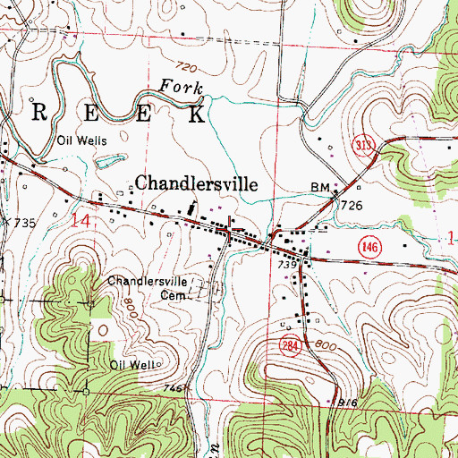 Topographic Map of Chandlersville, OH