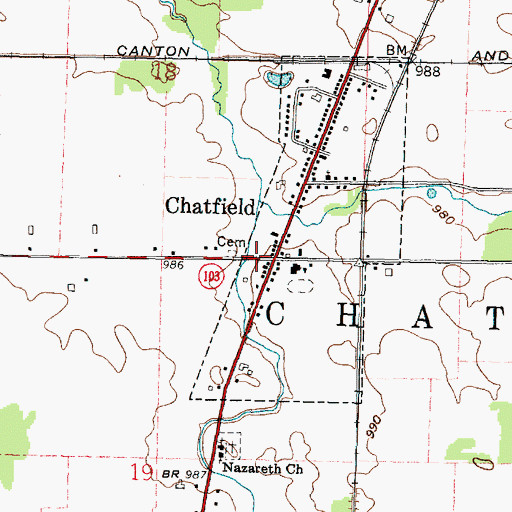 Topographic Map of Chatfield, OH