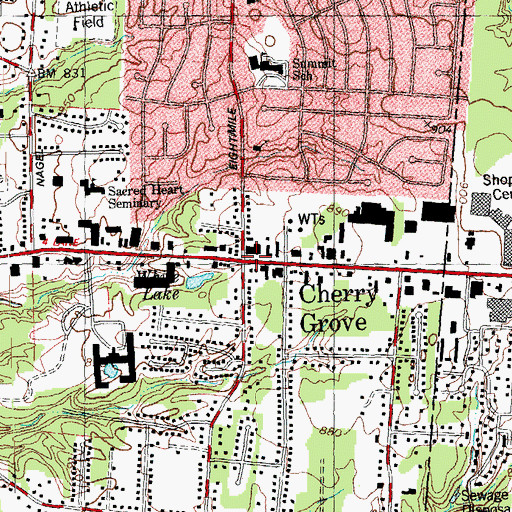 Topographic Map of Cherry Grove, OH