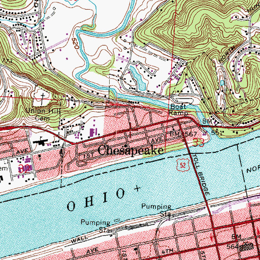 Topographic Map of Chesapeake, OH