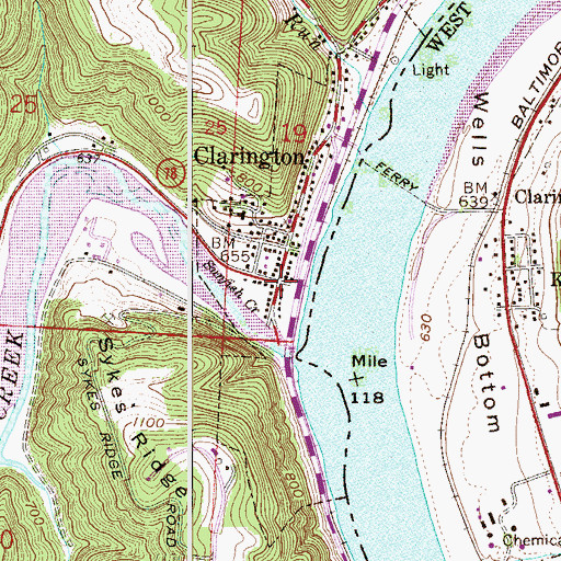 Topographic Map of Clarington, OH