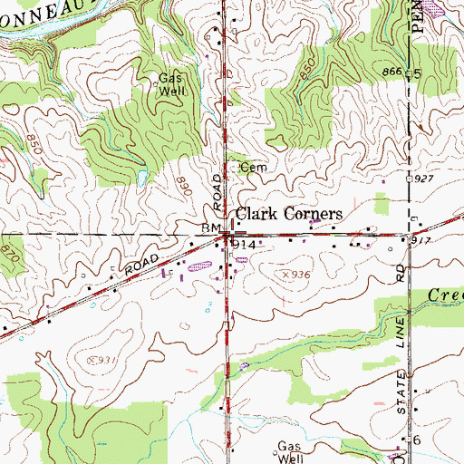 Topographic Map of Clarks Corner, OH