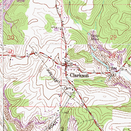 Topographic Map of Clarkson, OH
