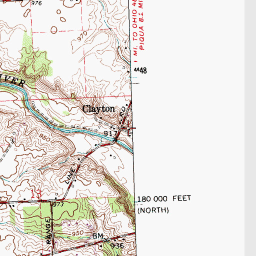 Topographic Map of Clayton, OH