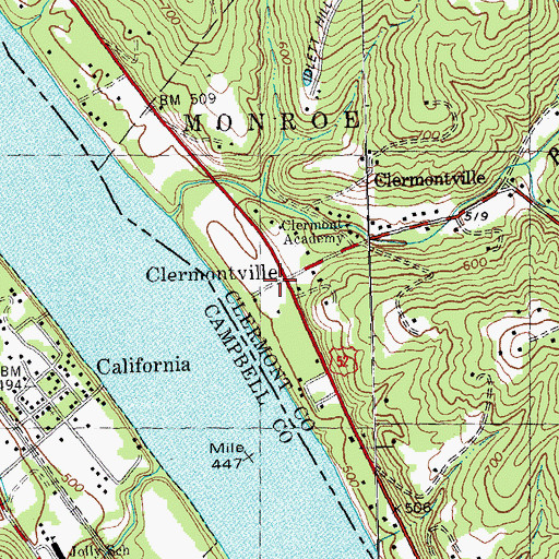 Topographic Map of Clermontville, OH