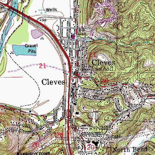 Topographic Map of Cleves, OH