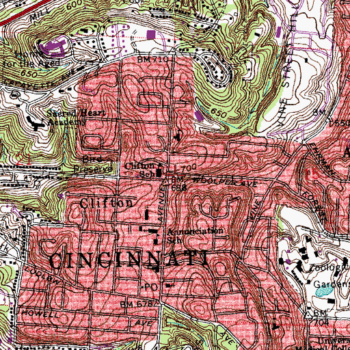 Topographic Map of Clifton, OH