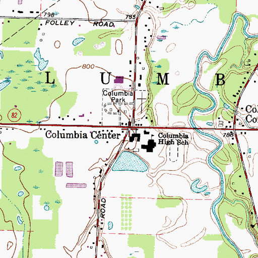 Topographic Map of Columbia Center, OH