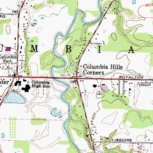 Topographic Map of Columbia Hills Corners, OH