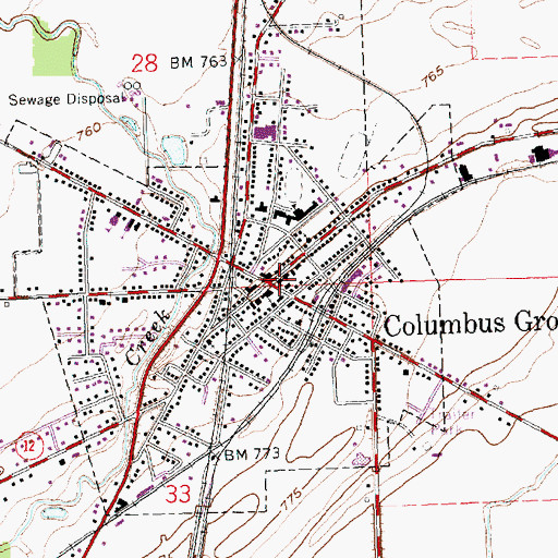 Topographic Map of Columbus Grove, OH