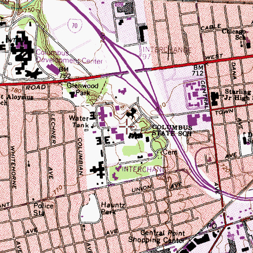Topographic Map of Columbus State School, OH