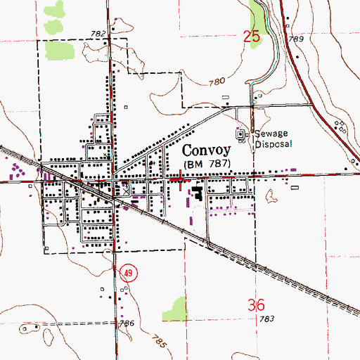 Topographic Map of Convoy, OH