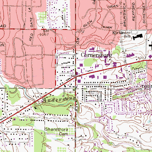 Topographic Map of Cornersburg, OH