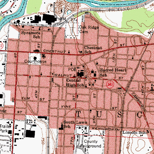 Topographic Map of Coshocton, OH