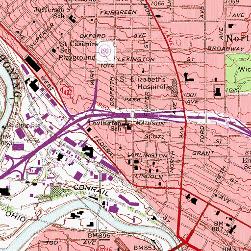 Topographic Map of Covington School, OH
