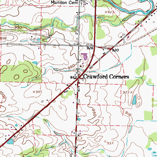 Topographic Map of Crawford Corners, OH