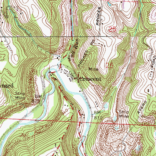 Topographic Map of Crescent, OH
