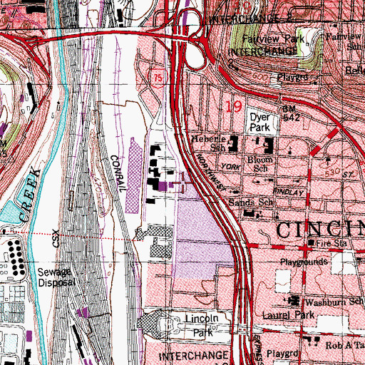 Topographic Map of Crosley Field (historical), OH