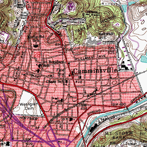 Topographic Map of Cumminsville, OH