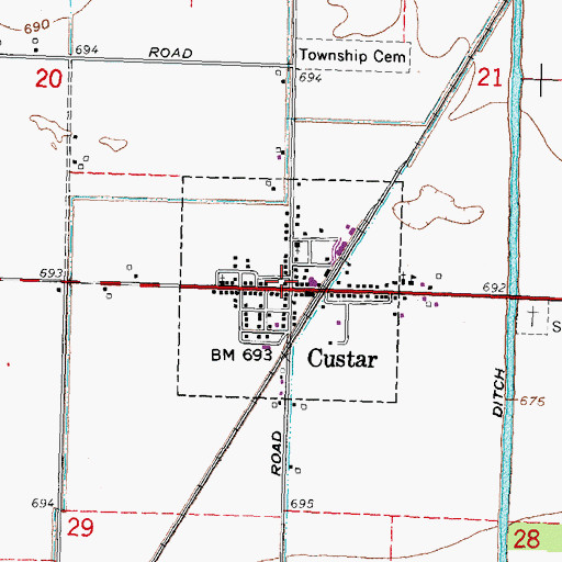 Topographic Map of Custar, OH