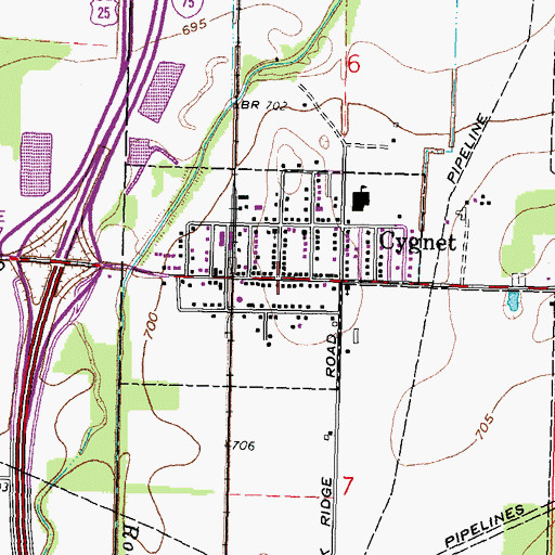 Topographic Map of Cygnet, OH