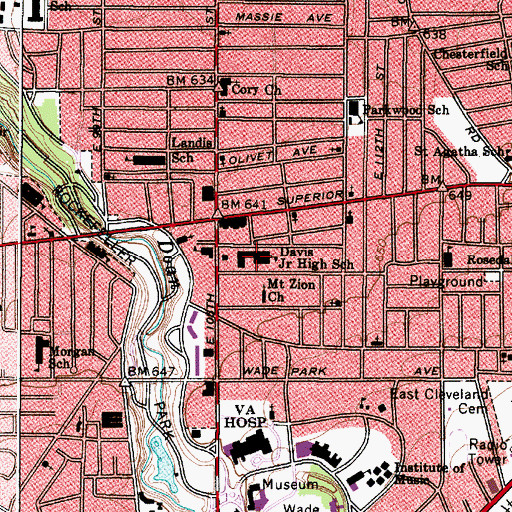 Topographic Map of Harry E Davis Junior High School, OH