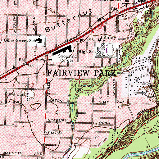 Topographic Map of Fairview Park, OH