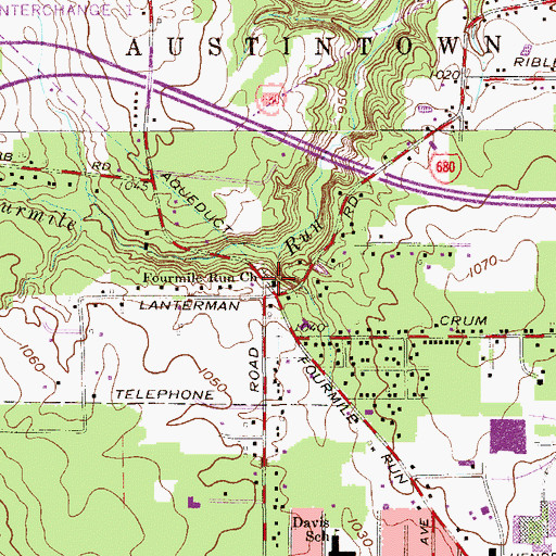 Topographic Map of Fourmile Run Church, OH