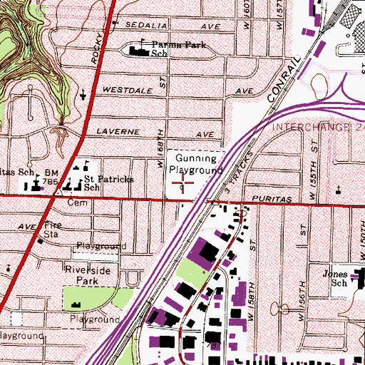 Topographic Map of Gunning Playground, OH