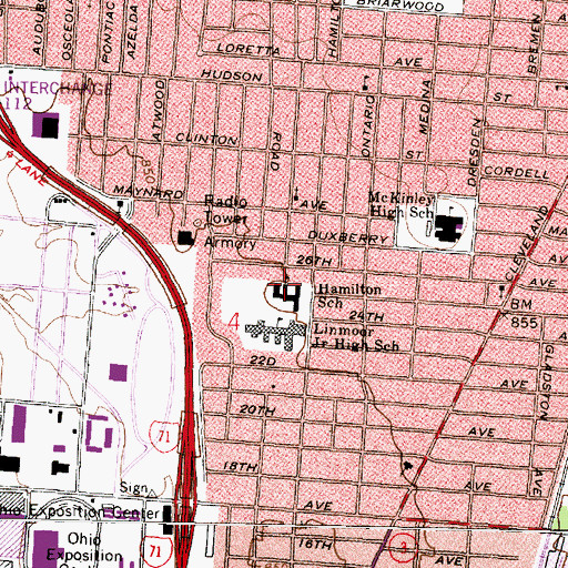 Topographic Map of Hamilton School, OH