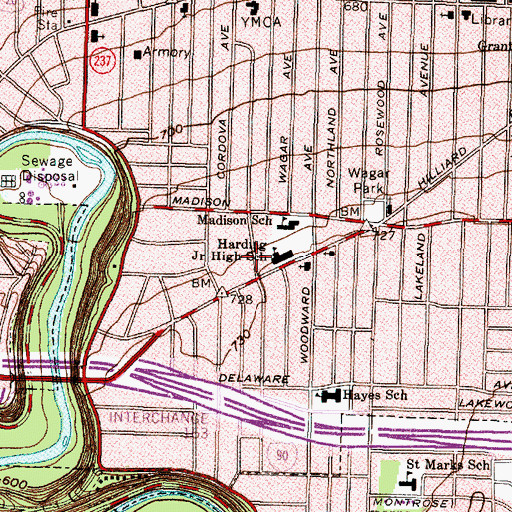 Topographic Map of Harding Middle School, OH