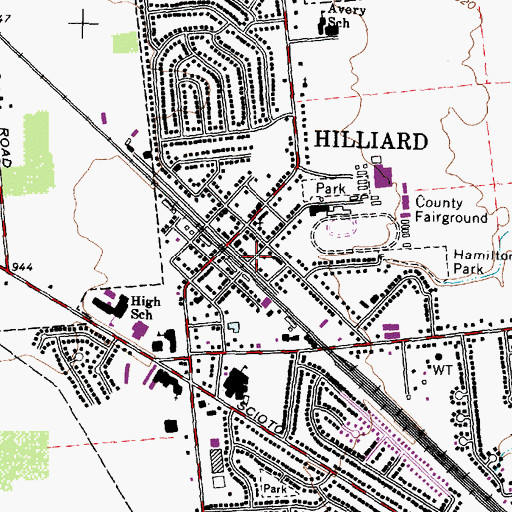 Topographic Map of Hilliard, OH