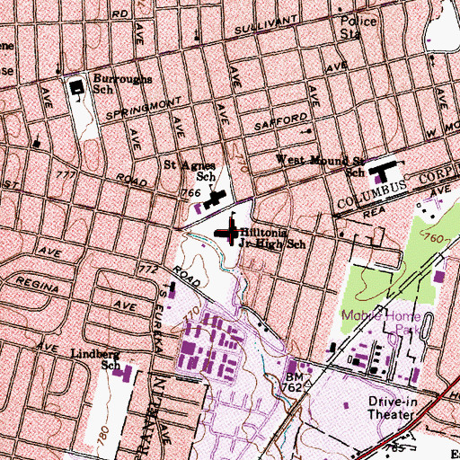 Topographic Map of Hilltonia Junior High School, OH