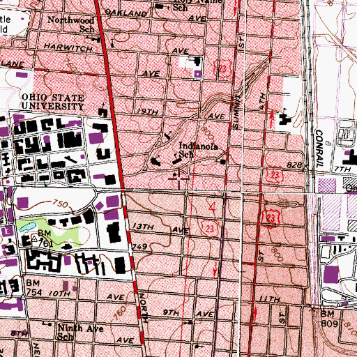 Topographic Map of Indianola School, OH
