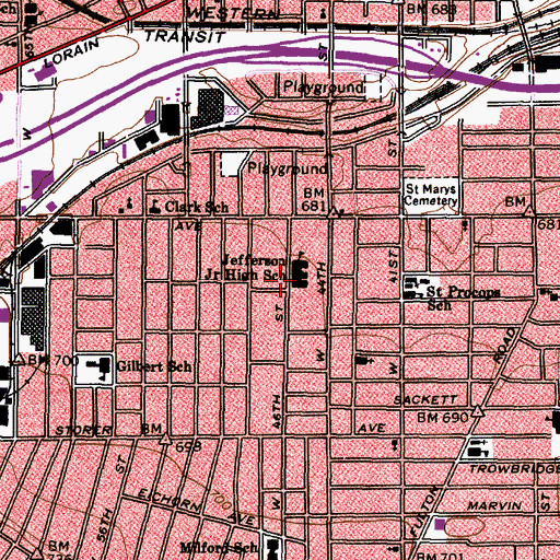 Topographic Map of Jefferson Junior High School, OH