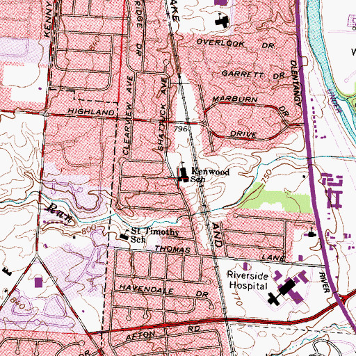 Topographic Map of Kenwood School, OH