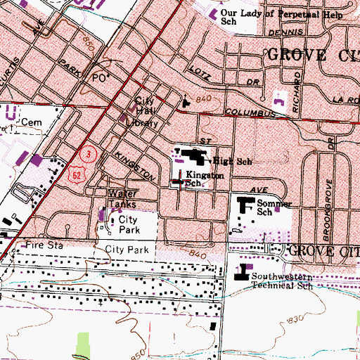 Topographic Map of Kingston School, OH