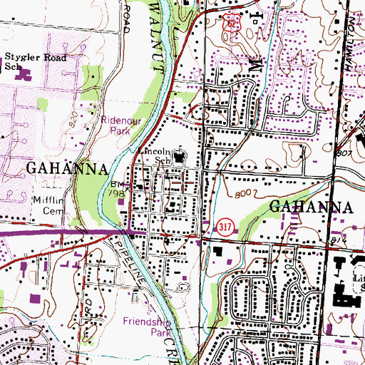 Topographic Map of Lincoln School, OH
