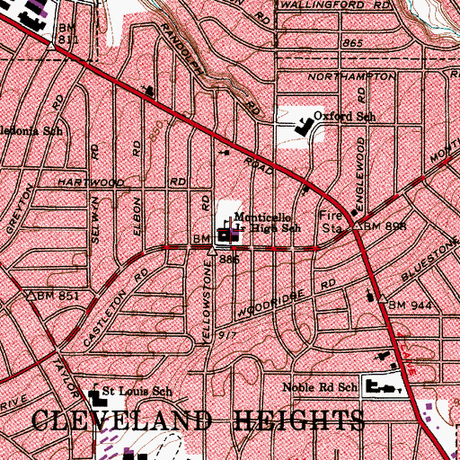 Topographic Map of Monticello Middle School, OH