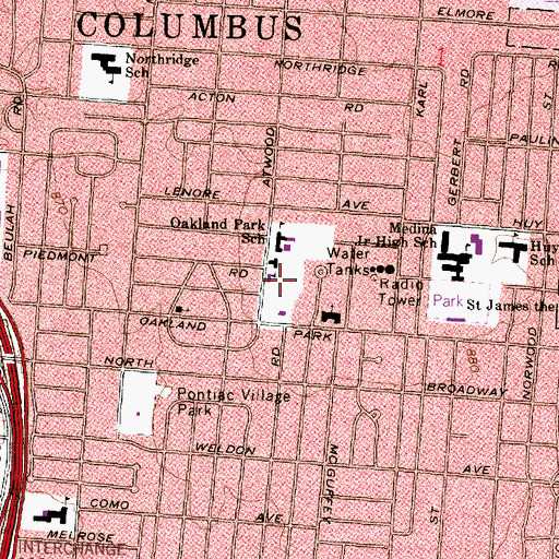 Topographic Map of Oakland Park School, OH